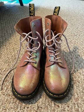 EUC Dr. Martens pink irresdescent boots